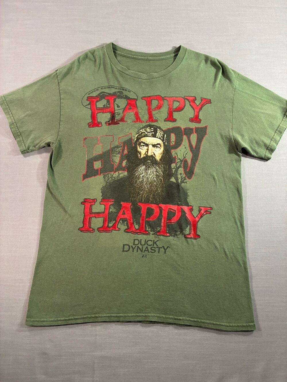 Duck Dynasty Happy Happy Happy Graphic T-Shirt Men's Large Green Phil Robertson